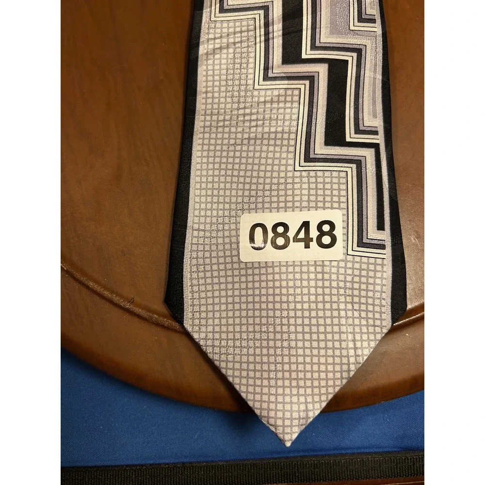 Fumagallis Black & Silver Men's 100% Silk Tie Striped‎ Necktie